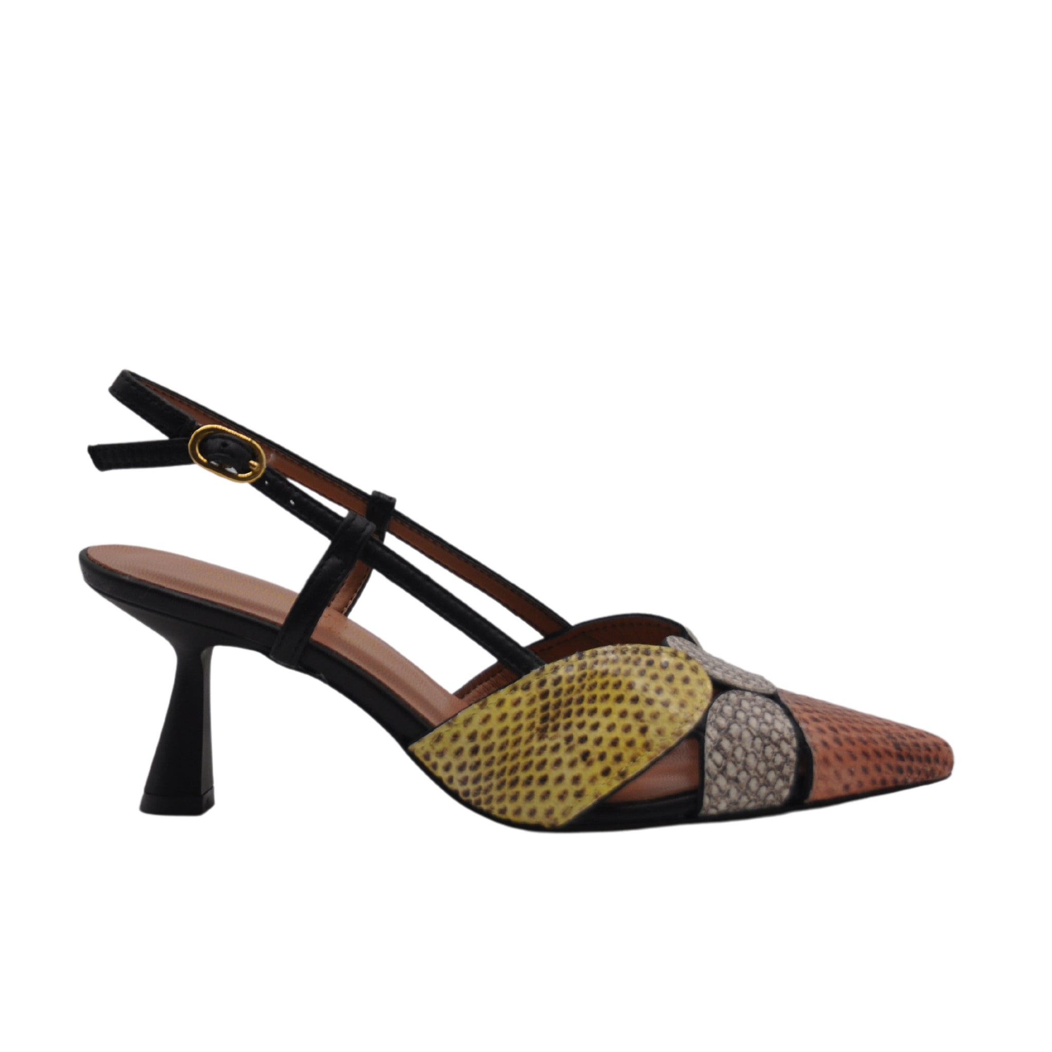 Slingback in nappa e cuoio